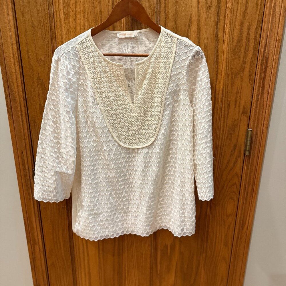 Tory Burch Geometric Crocheted Tunic Blouse [L]